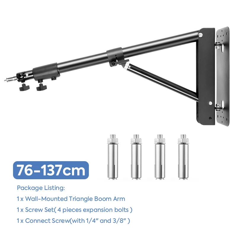 Photography Wall Mount Boom Arm for Ring Light Triangle Stand Flexible Wall Mounted Tripod of Softbox Umbrella,137/175cm