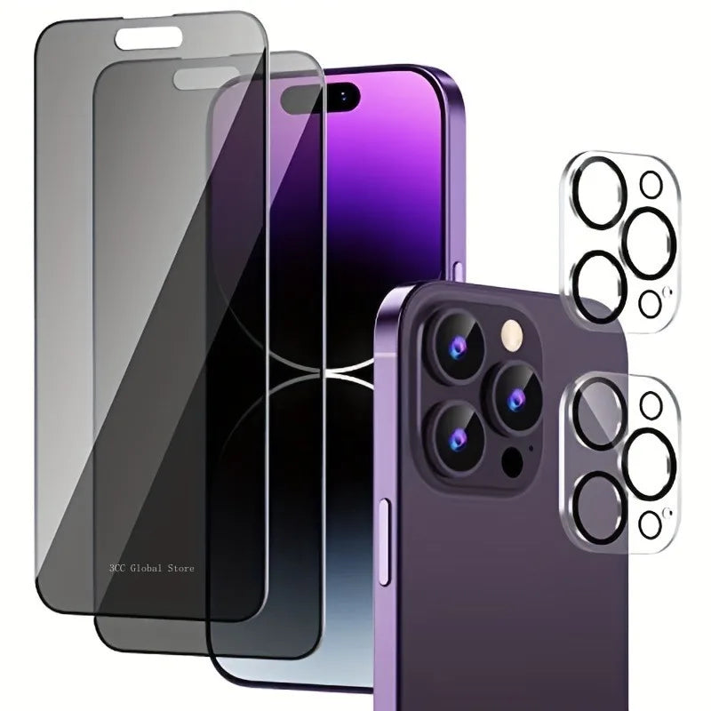 2Packs Privacy Screen Protector With 2 Packs Full Cover Camera Lens Glass Protect For IPhone 11 Pro Max 12 13 Mini 14 15 Plus