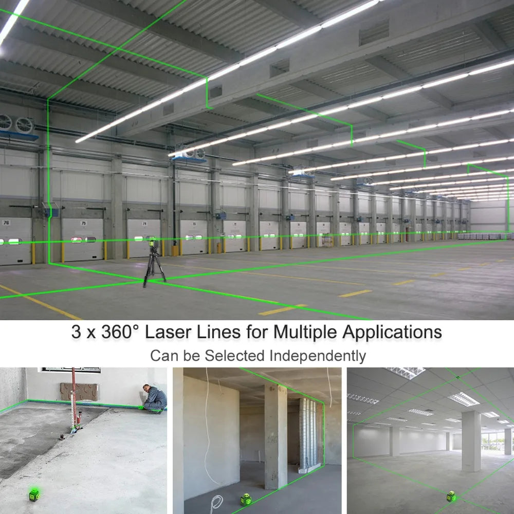 Huepar 12 Lines 3D Green Laser Level Horizontal And Vertical Cross Lines Auto Self-Leveling With Hard Case, Indoors and Outdoors