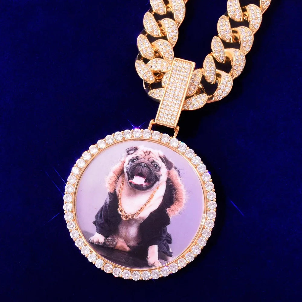Bubble Letter Custom Photo Necklace for Men Personalized Picture Medallions Pendant Hip Hop Cubic Zircon Rock Jewelry 2021 Trend