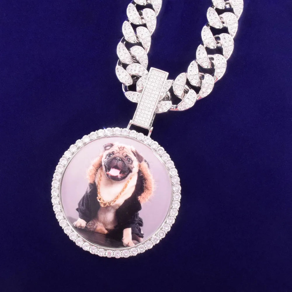 Bubble Letter Custom Photo Necklace for Men Personalized Picture Medallions Pendant Hip Hop Cubic Zircon Rock Jewelry 2021 Trend