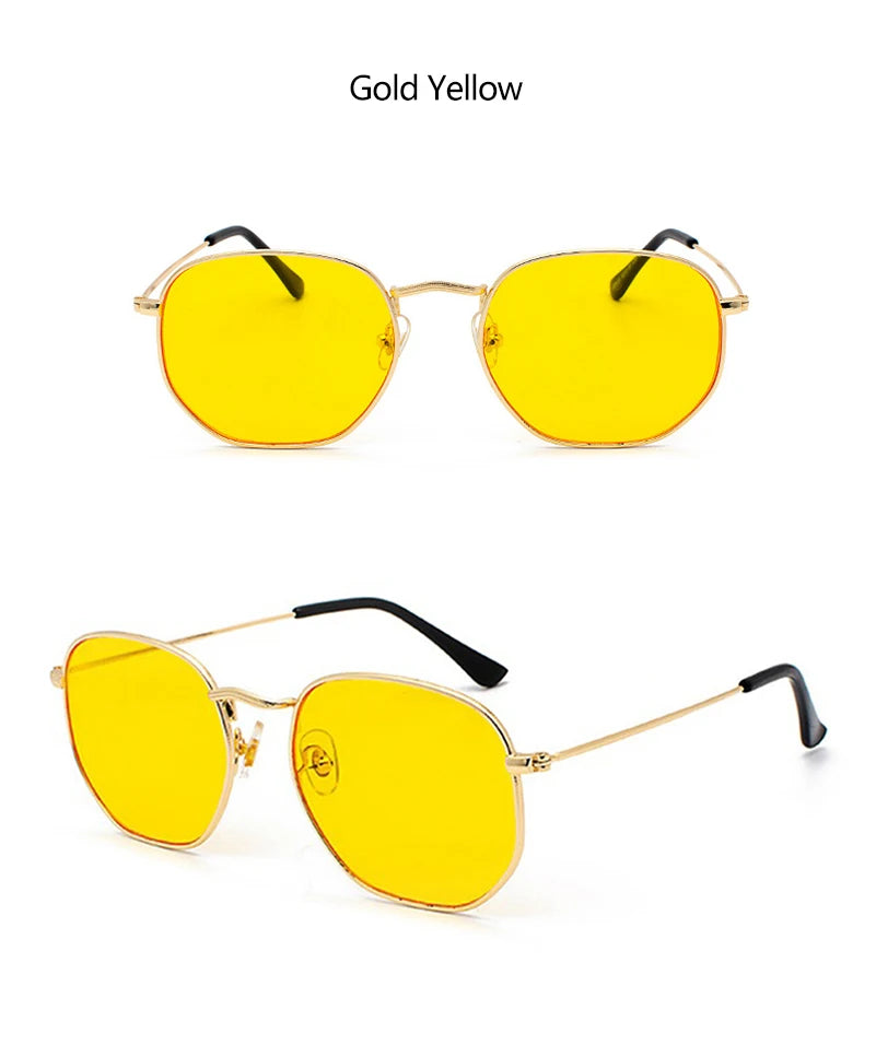 Hexagon Men Women Sunglasses Square Polygon Sun Glasses Brand Designer Retro Shades Metal Frame Eyewear TOP UV400 de sol hombre