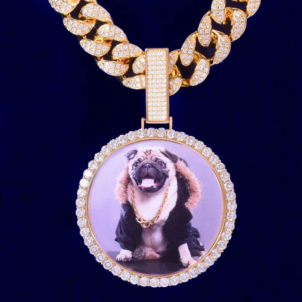 Bubble Letter Custom Photo Necklace for Men Personalized Picture Medallions Pendant Hip Hop Cubic Zircon Rock Jewelry 2021 Trend