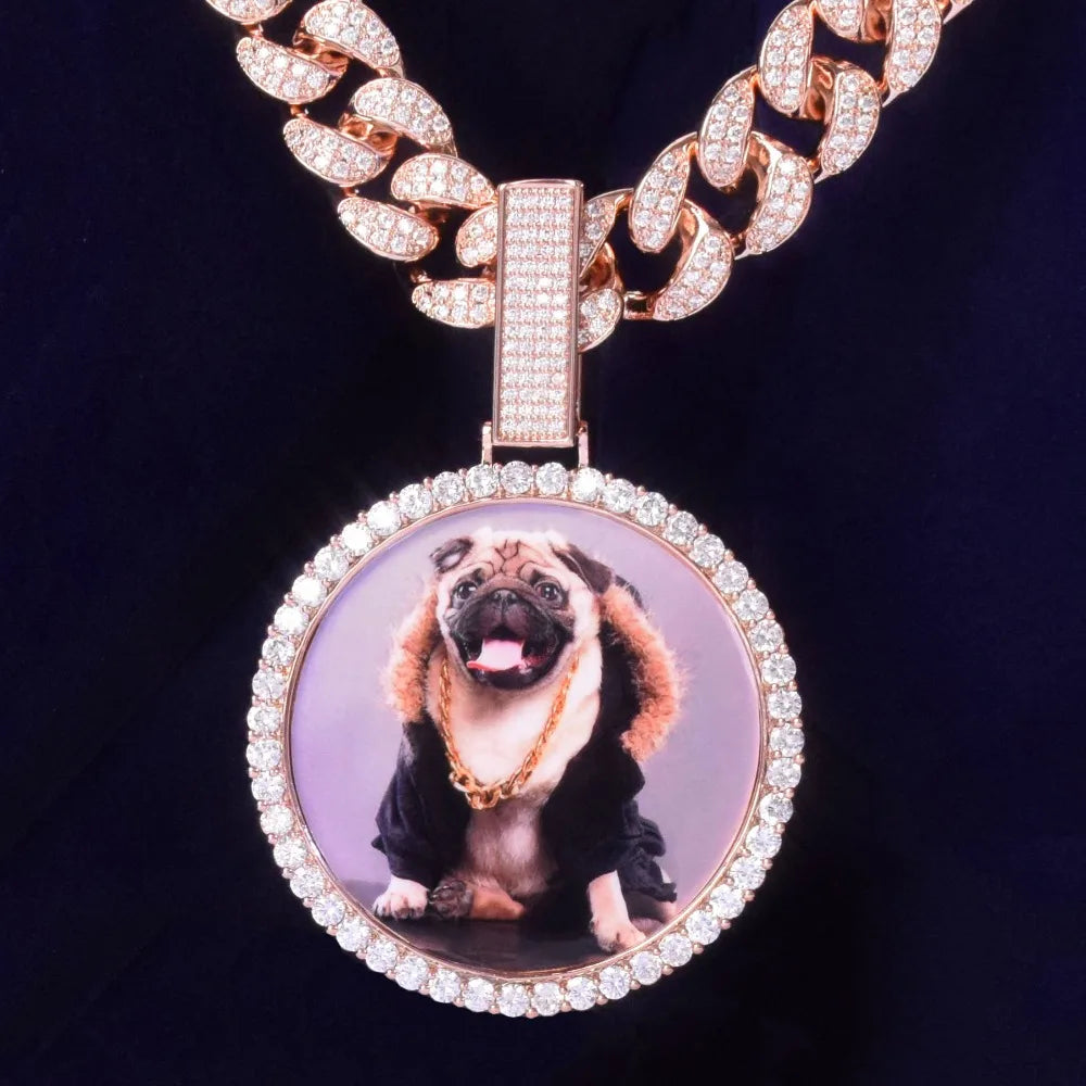 Bubble Letter Custom Photo Necklace for Men Personalized Picture Medallions Pendant Hip Hop Cubic Zircon Rock Jewelry 2021 Trend