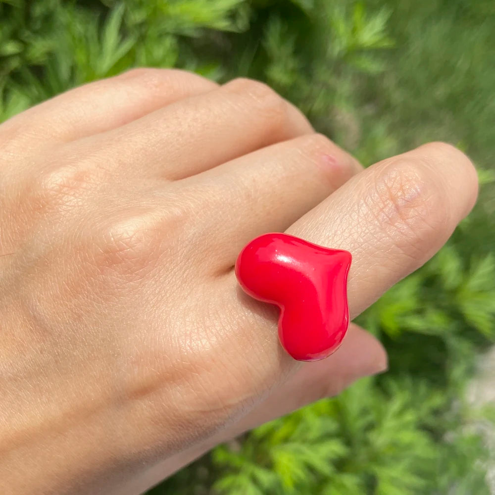 Lost Lady Cute Exaggerated Big Red Heart Rings for Women Girls Statement Resin Finger Rings Jewelry Gift Accessories