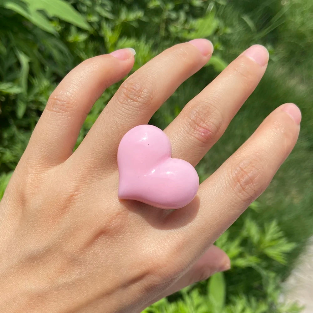 Lost Lady Cute Exaggerated Big Red Heart Rings for Women Girls Statement Resin Finger Rings Jewelry Gift Accessories