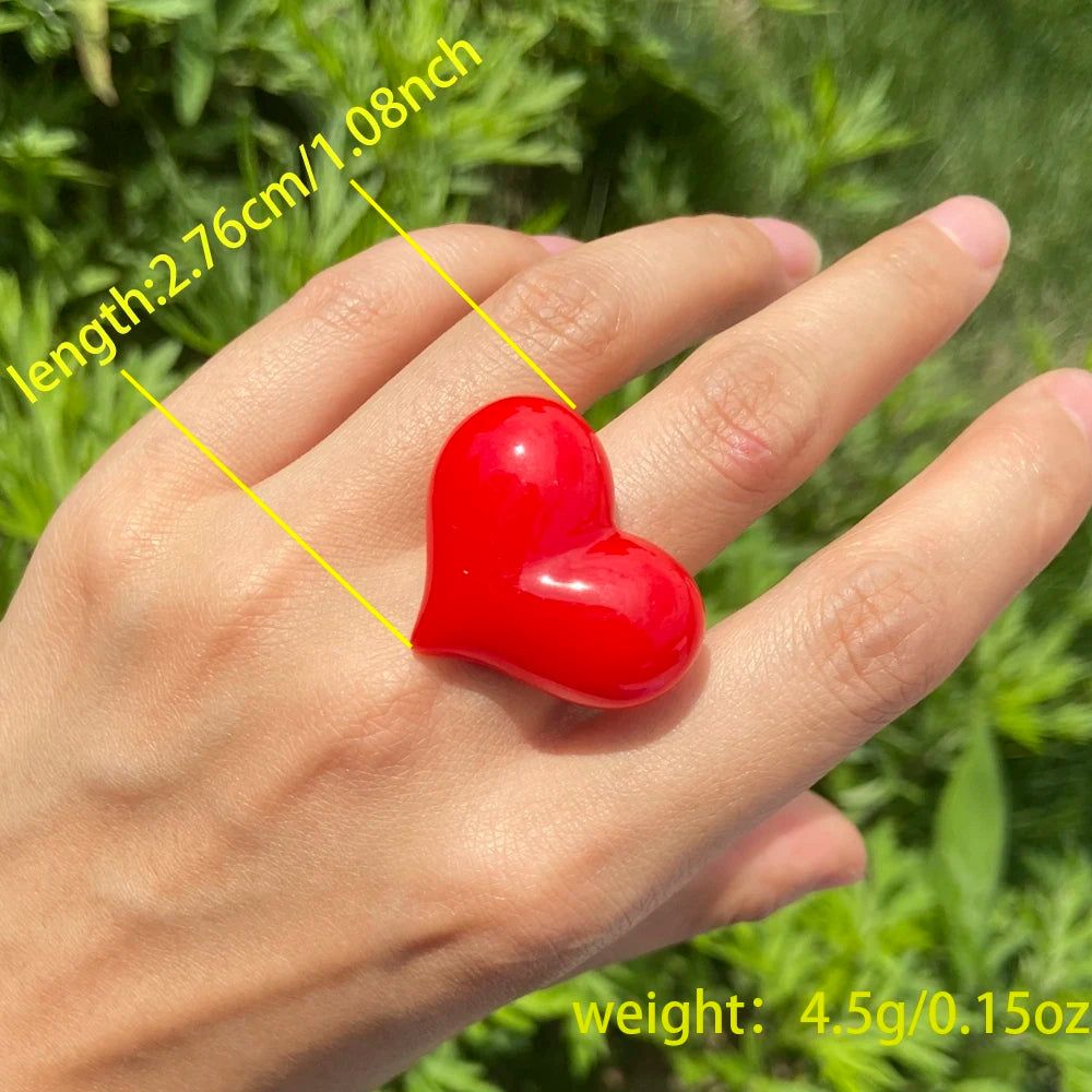 Lost Lady Cute Exaggerated Big Red Heart Rings for Women Girls Statement Resin Finger Rings Jewelry Gift Accessories