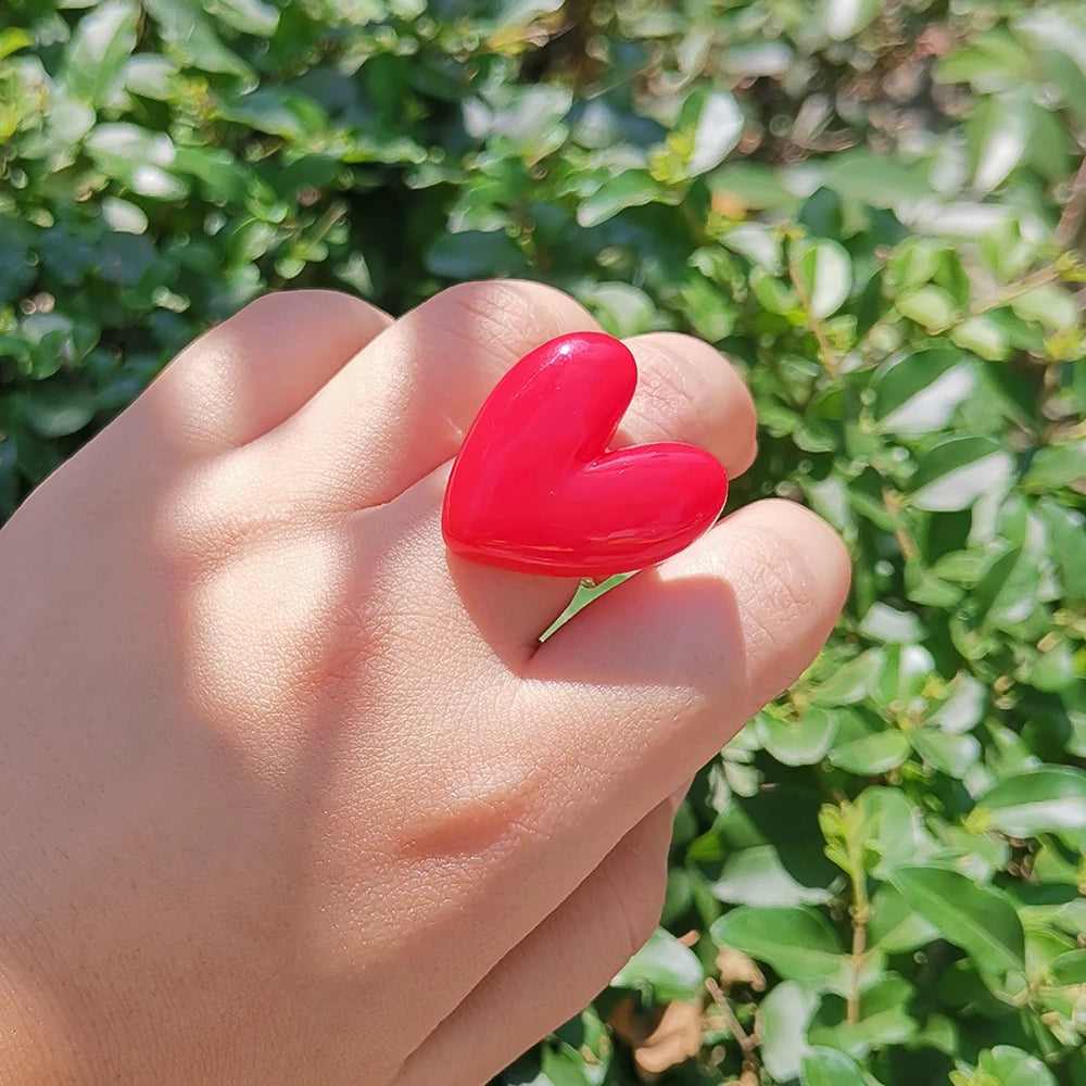 Lost Lady Cute Exaggerated Big Red Heart Rings for Women Girls Statement Resin Finger Rings Jewelry Gift Accessories