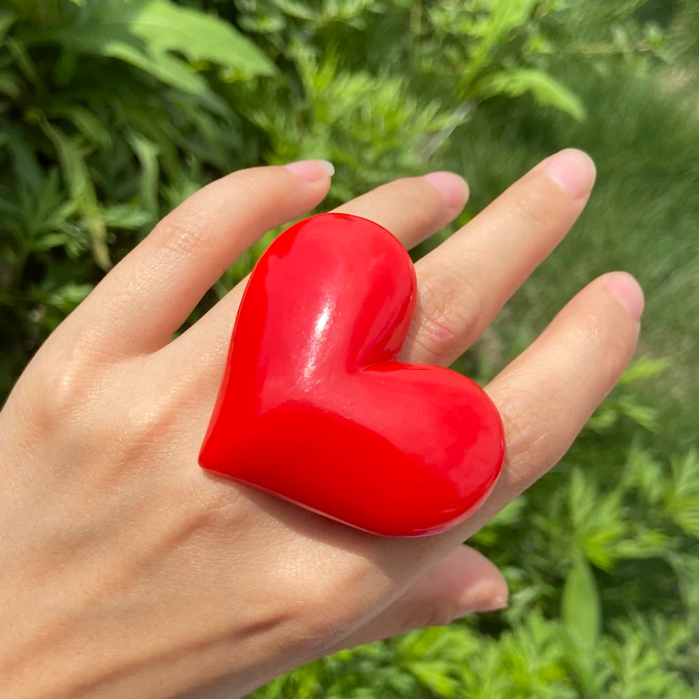 Lost Lady Cute Exaggerated Big Red Heart Rings for Women Girls Statement Resin Finger Rings Jewelry Gift Accessories