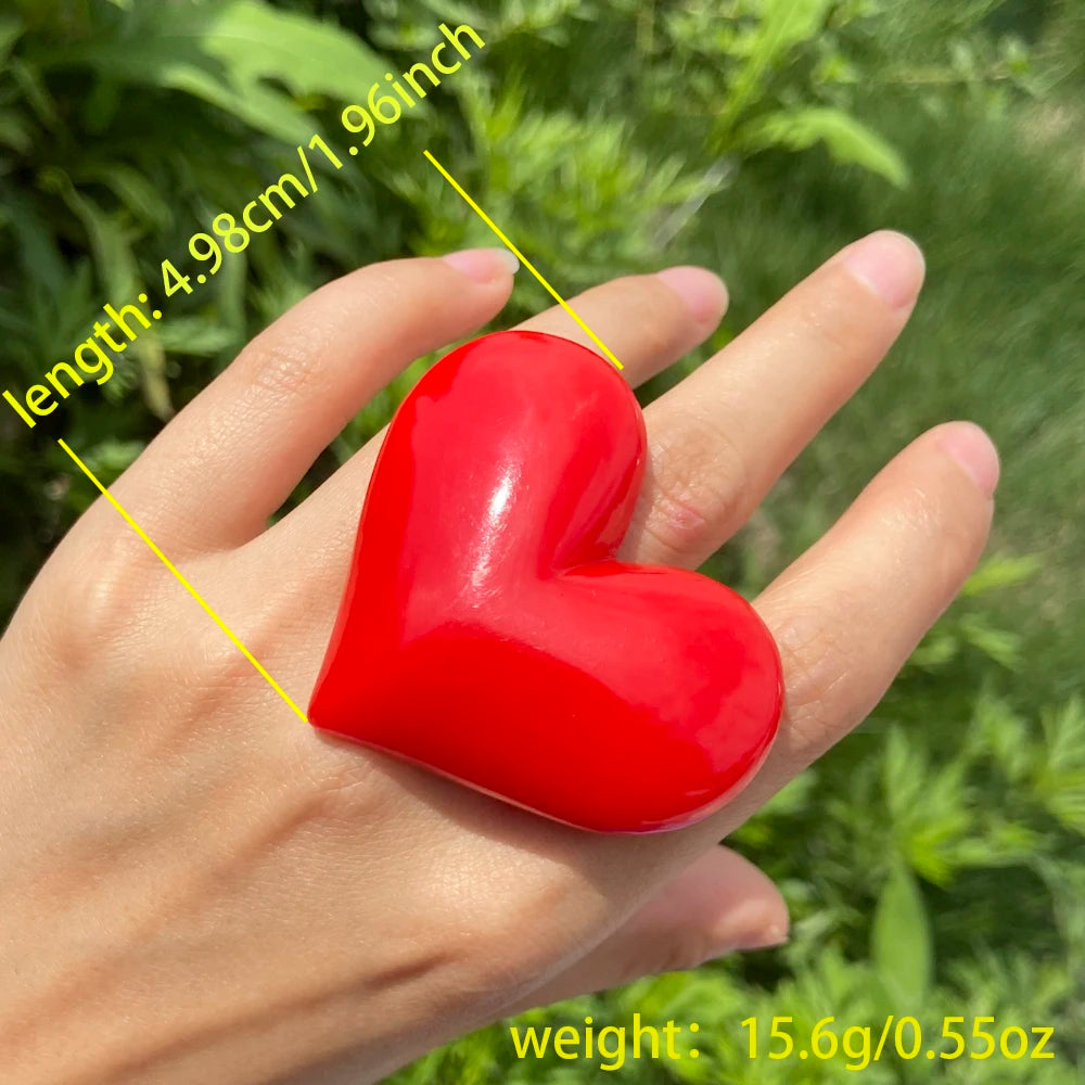 Lost Lady Cute Exaggerated Big Red Heart Rings for Women Girls Statement Resin Finger Rings Jewelry Gift Accessories