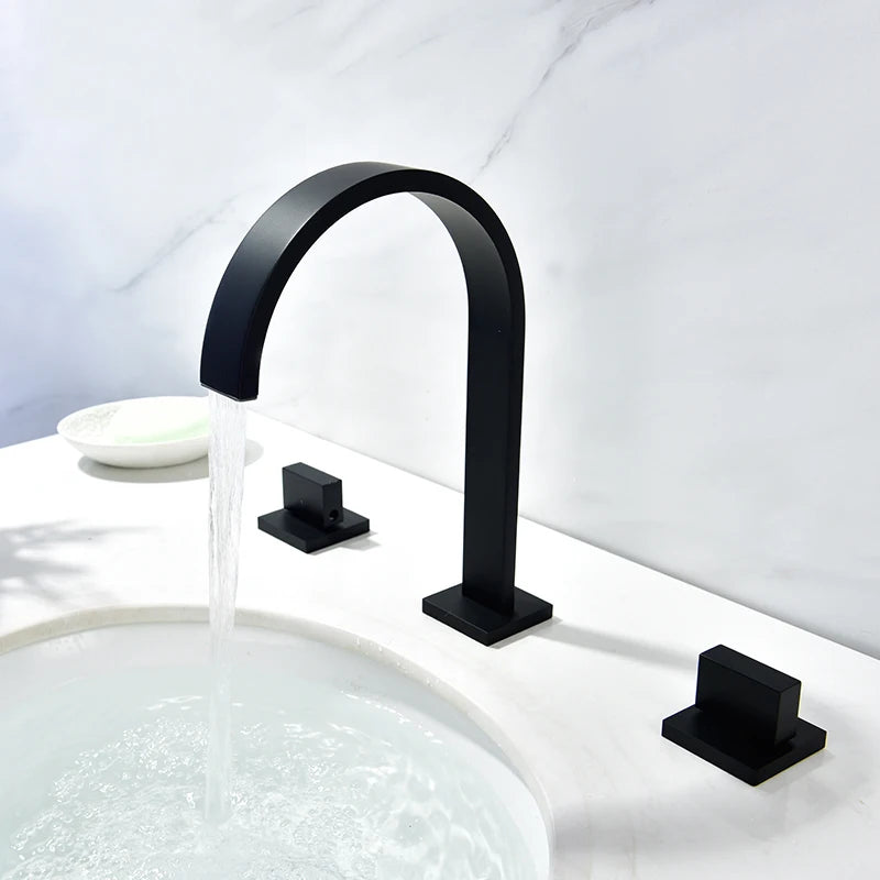 Bathroom Basin Faucet Separated Deck Mount Three Hole Daul Handwheel Cold Hot Water Mixer Bathroom Washing Sink Crane
