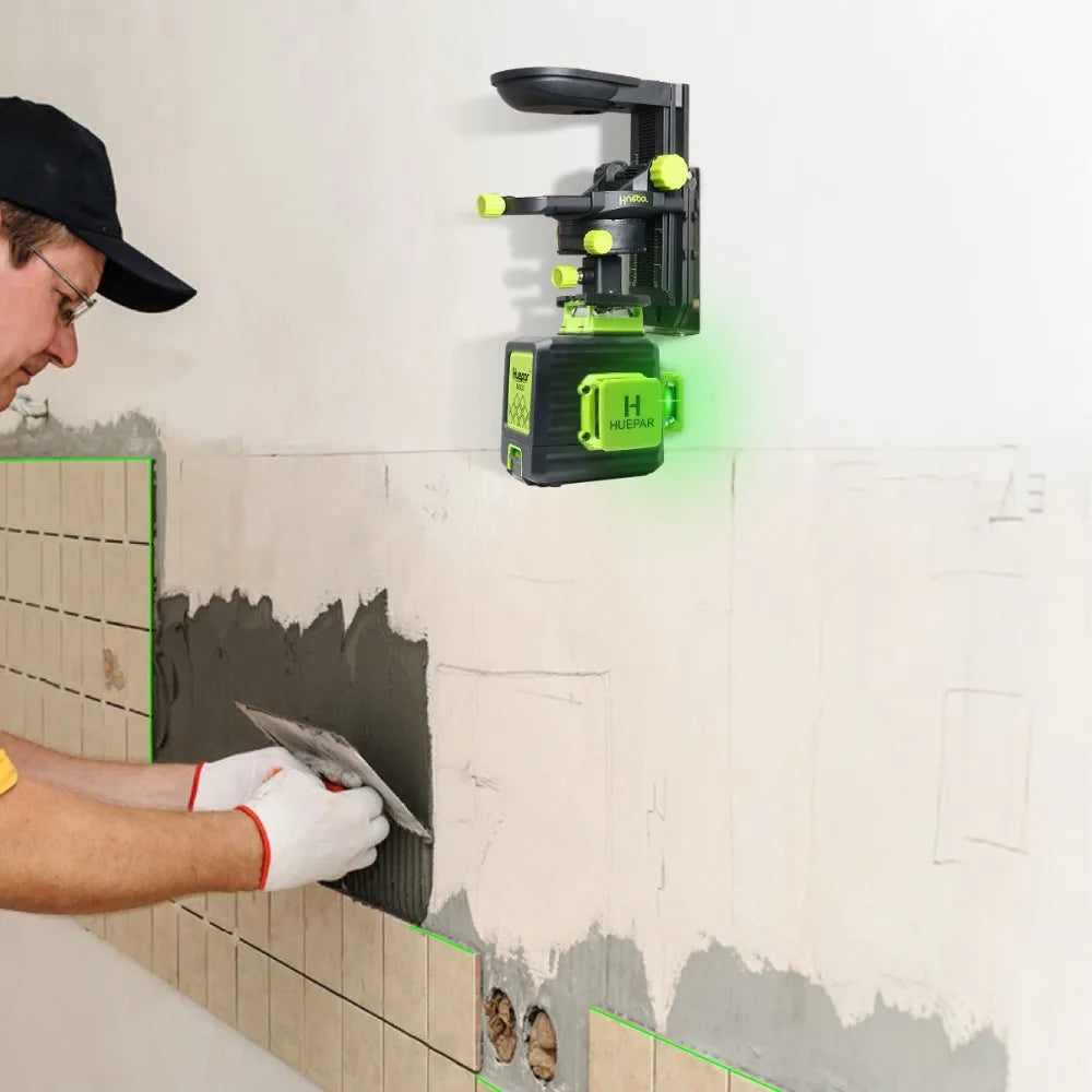 Huepar 12 Lines 3D Green Laser Level Horizontal And Vertical Cross Lines Auto Self-Leveling With Hard Case, Indoors and Outdoors