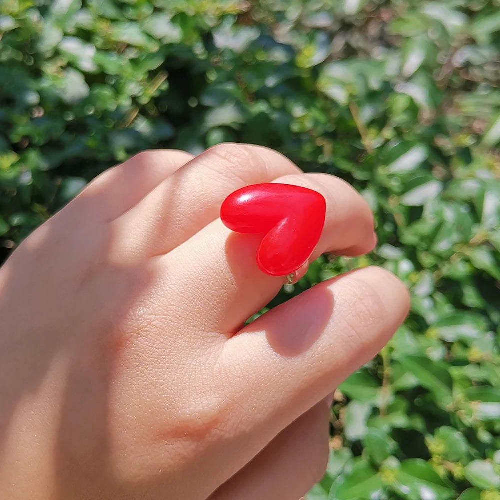 Lost Lady Cute Exaggerated Big Red Heart Rings for Women Girls Statement Resin Finger Rings Jewelry Gift Accessories