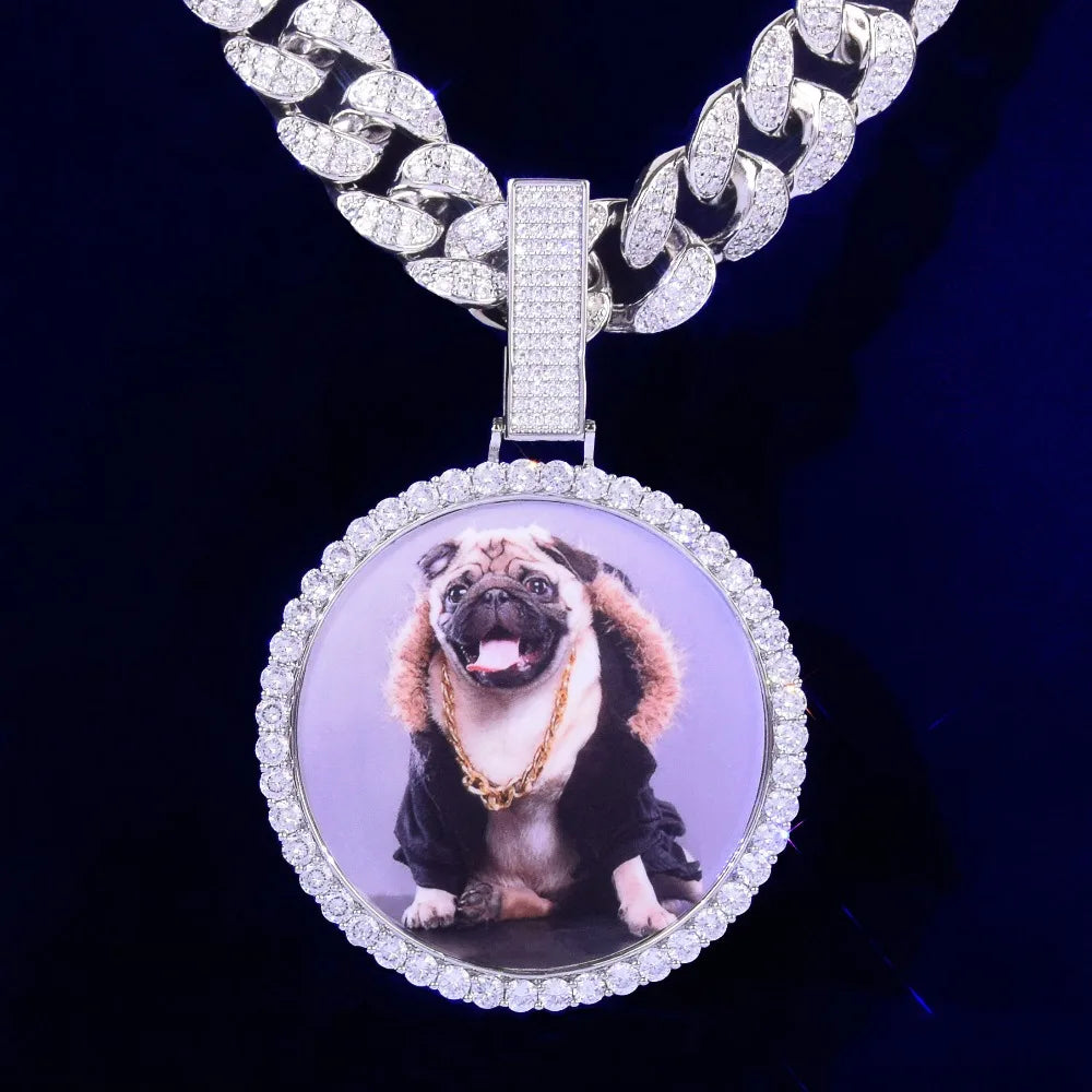 Bubble Letter Custom Photo Necklace for Men Personalized Picture Medallions Pendant Hip Hop Cubic Zircon Rock Jewelry 2021 Trend