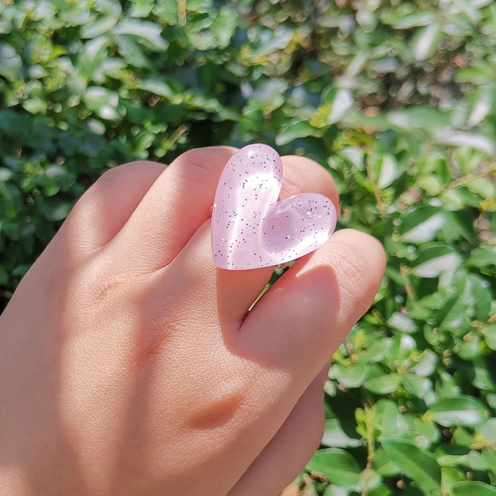 Lost Lady Cute Exaggerated Big Red Heart Rings for Women Girls Statement Resin Finger Rings Jewelry Gift Accessories