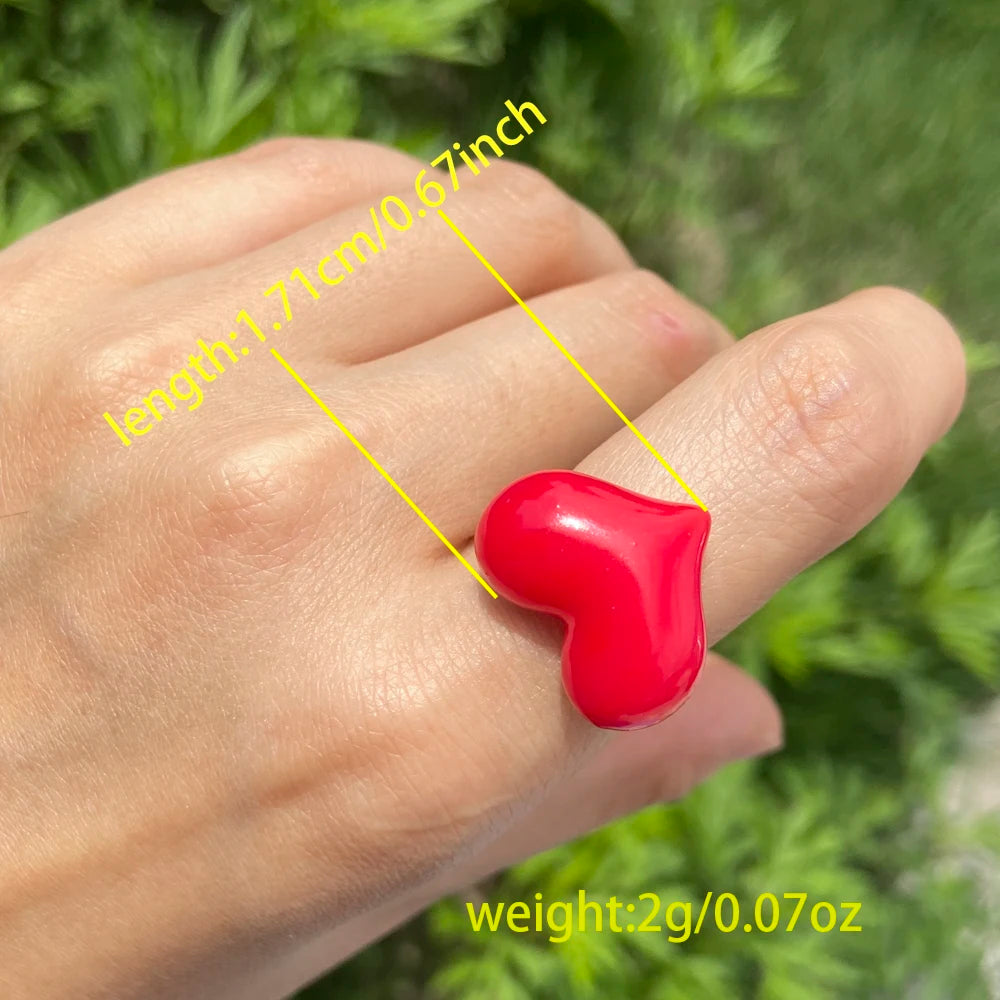 Lost Lady Cute Exaggerated Big Red Heart Rings for Women Girls Statement Resin Finger Rings Jewelry Gift Accessories