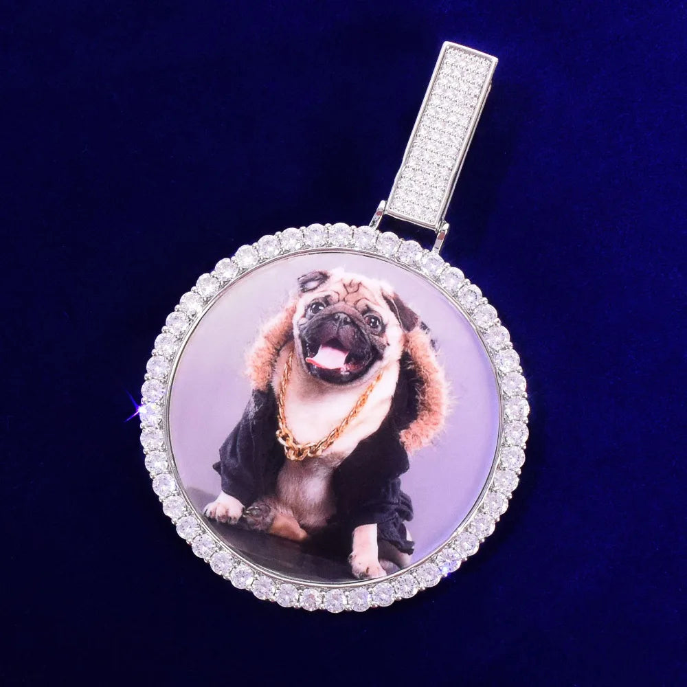 Bubble Letter Custom Photo Necklace for Men Personalized Picture Medallions Pendant Hip Hop Cubic Zircon Rock Jewelry 2021 Trend