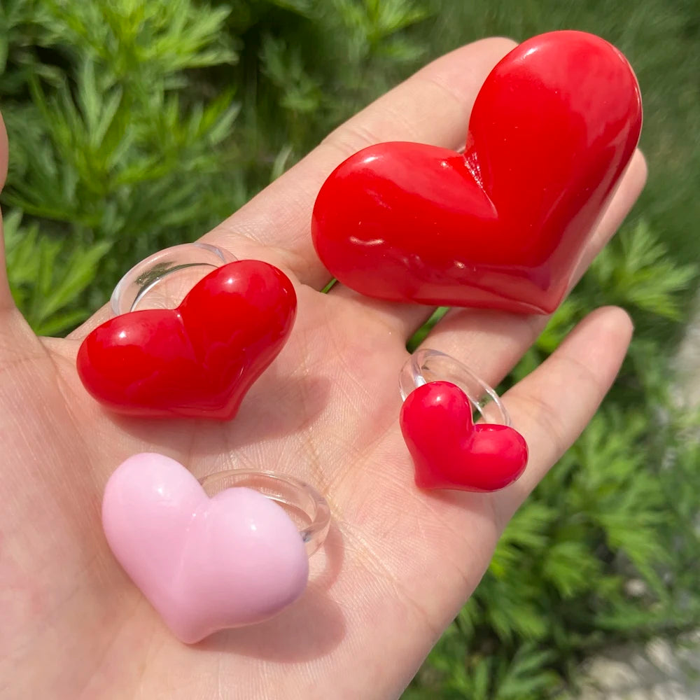 Lost Lady Cute Exaggerated Big Red Heart Rings for Women Girls Statement Resin Finger Rings Jewelry Gift Accessories