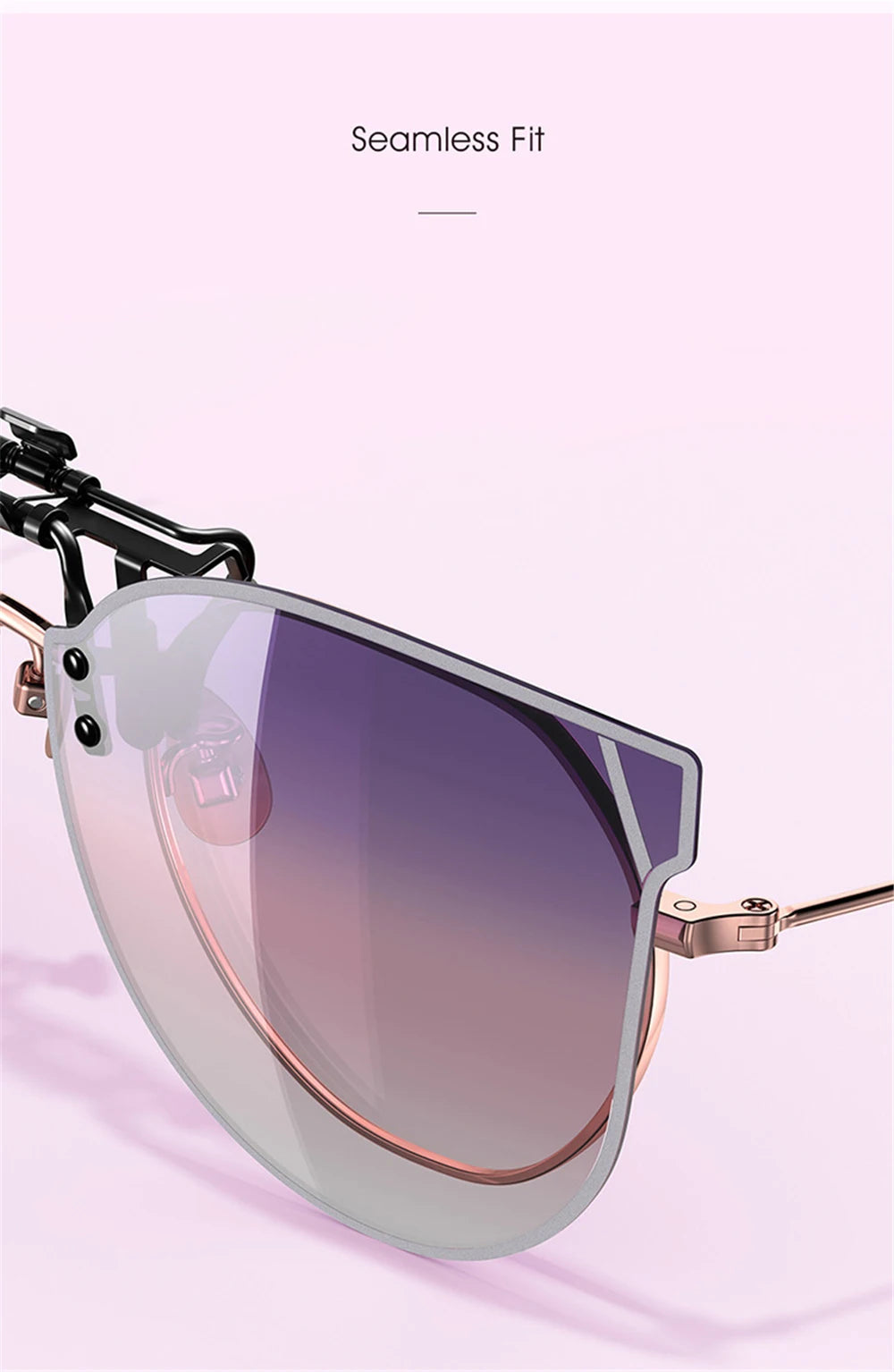 VIVIBEE Gradient Women's Cat Eye Flip Up Clip On Sunglasses Women Driving Polarized Oversized Sun Glasses Purple Eyeglasses