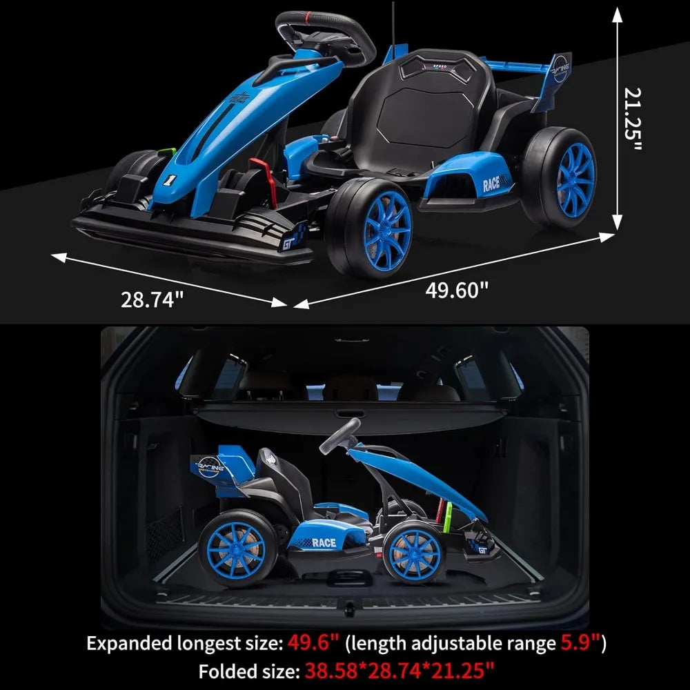 Electric drifting kart with adjustable seats and 24V outdoor riding toy with variable speed mode, suitable for children aged 6+