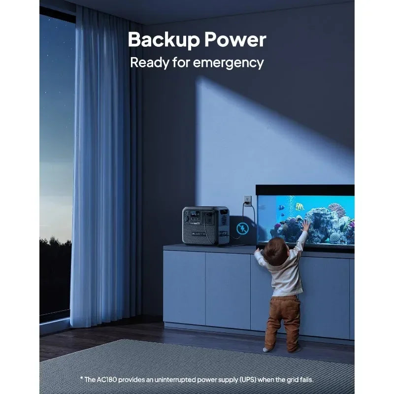 BLUETTI Portable Power Station AC180, 1152Wh LiFePO4 Battery Backup w/ 4 1800W (2700W peak) AC Outlets, 0-80% in 45 Min.