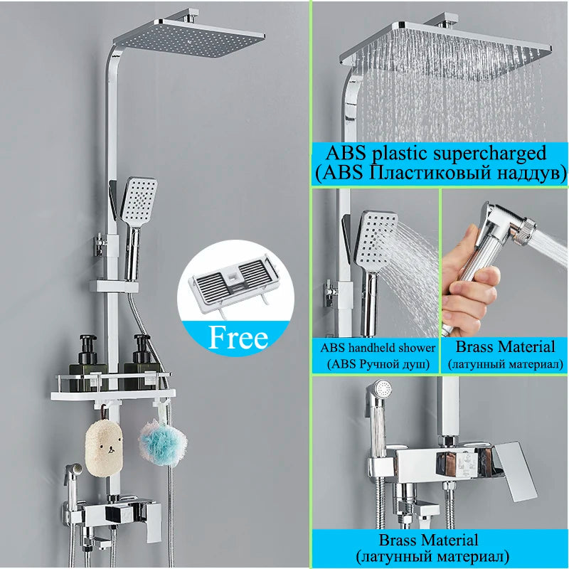 Chromium Bathroom Shower Faucet Set High-Quality Stainless Steel Bathtub Mixer Rotatable And Free Lift And Lower Shower Tap