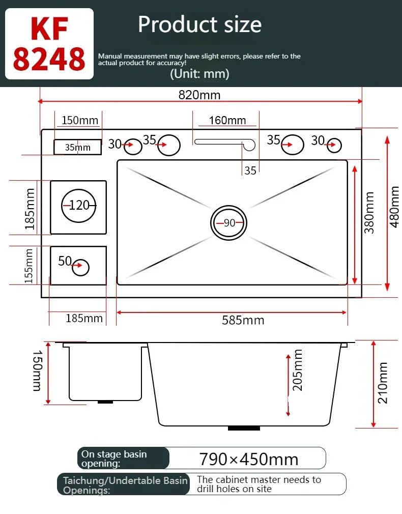 Waterfall Kitchen Sink Stainless Steel Extra Large Single Slot Cup Washer Embossed Digital Display Multifunctional Sinks
