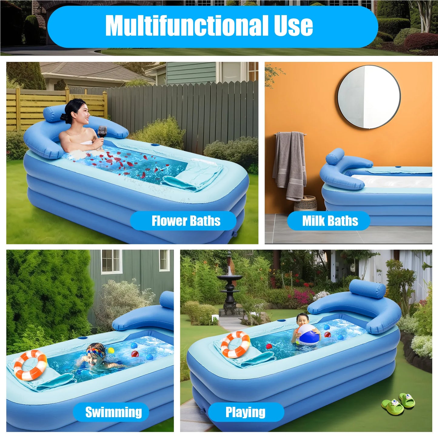 Inflatable Adult Spa PVC Bathtub Foldable Portable Warm Bath Tub Travel Bath