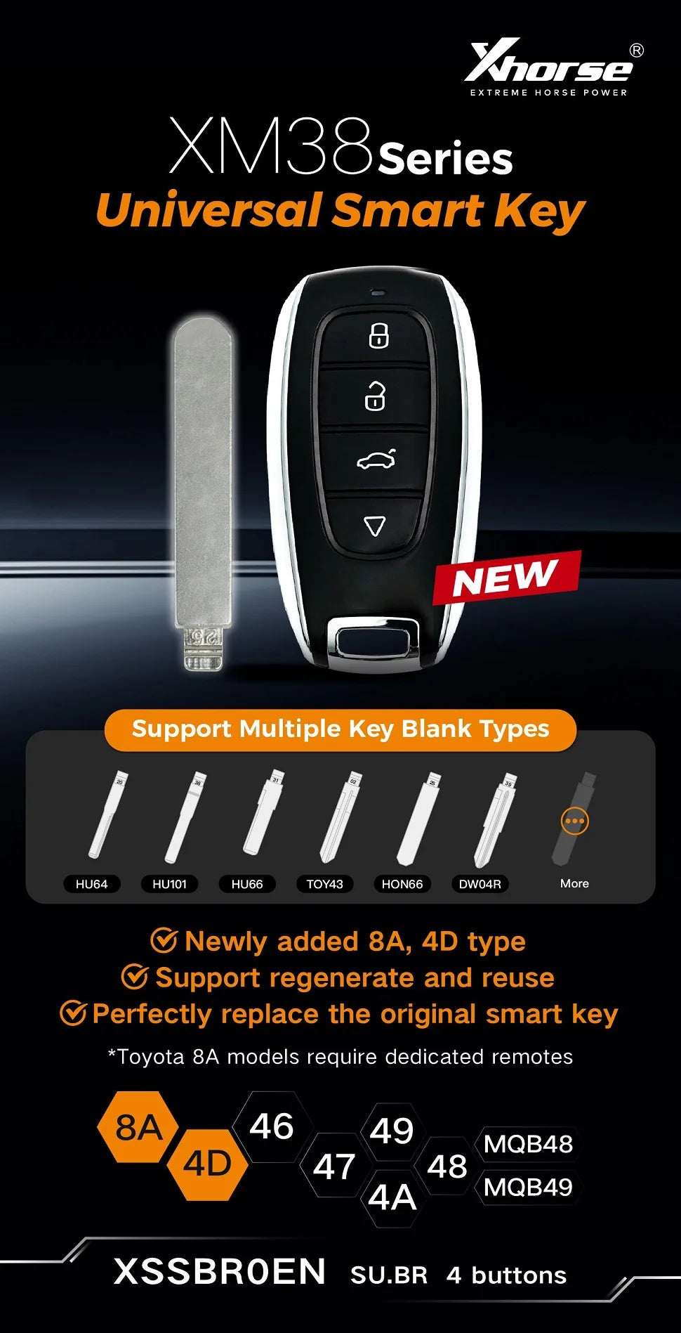 Xhorse XSSBR0EN SU.BR Style 4 Buttons XM38 Series Universal Smart Key 5PCS/Lot
