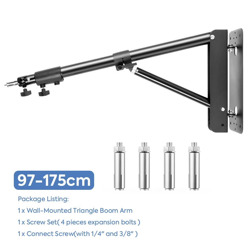 Photography Wall Mount Boom Arm for Ring Light Triangle Stand Flexible Wall Mounted Tripod of Softbox Umbrella,137/175cm