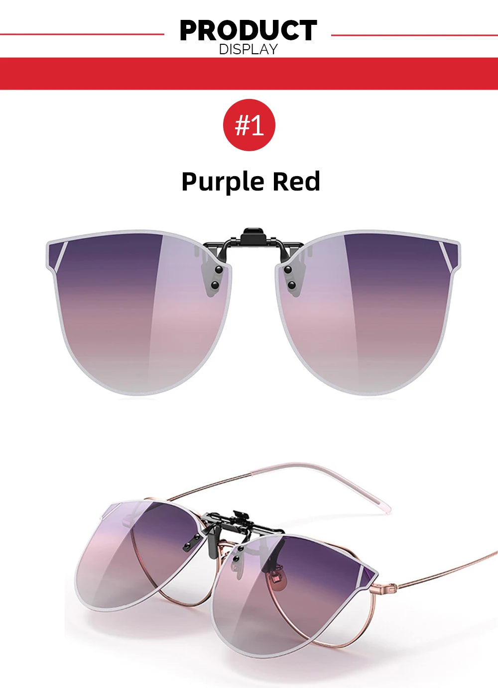 VIVIBEE Gradient Women's Cat Eye Flip Up Clip On Sunglasses Women Driving Polarized Oversized Sun Glasses Purple Eyeglasses