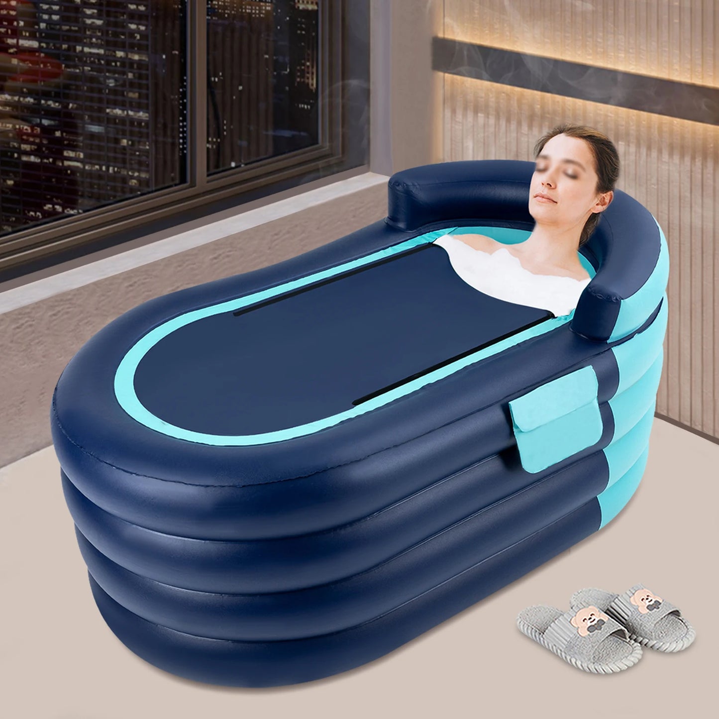 PVC Inflatable Bathtub Folding Portable Adult Kids SPA Bath Tub Water Pool 1.4M Automatic Inflatable Bathtub Folding Portable