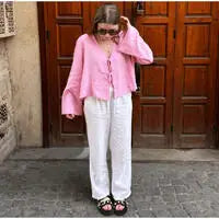 Fashion V-neck Lace-up White Shirt Women Blouses Casual Long-sleeved Loose Tops 2024 Spring Female Chic Office Ladies Outwear