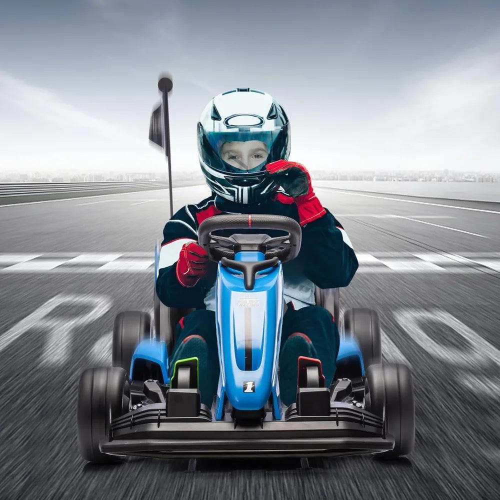 Electric drifting kart with adjustable seats and 24V outdoor riding toy with variable speed mode, suitable for children aged 6+