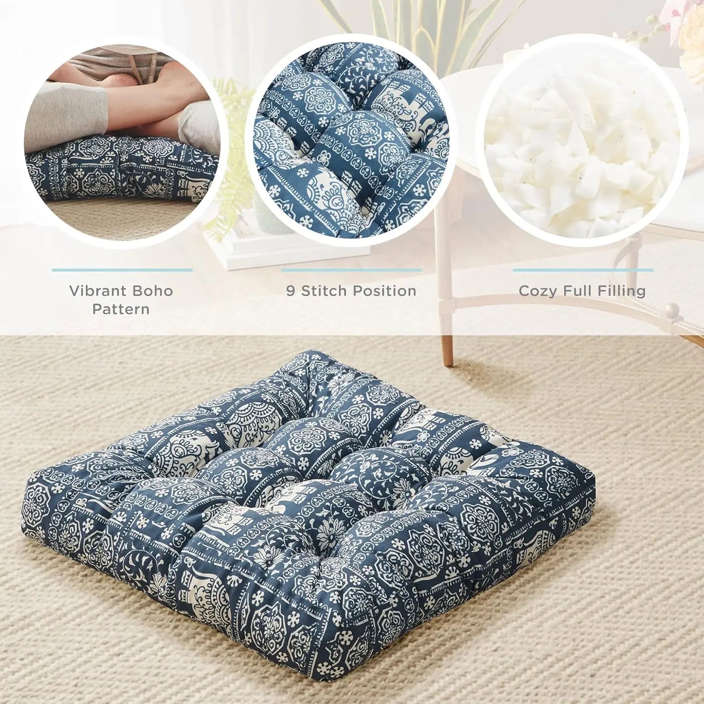 Floor Pillow Set of 2, Large Pillows Seating for Adults and Kids, Bohemian Cushion for Fireplace Yoga Living Room Sitting