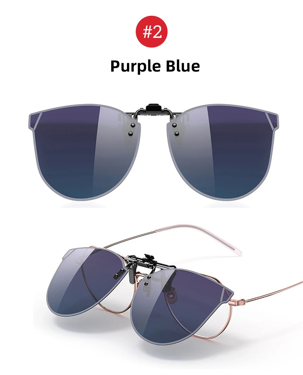 VIVIBEE Gradient Women's Cat Eye Flip Up Clip On Sunglasses Women Driving Polarized Oversized Sun Glasses Purple Eyeglasses