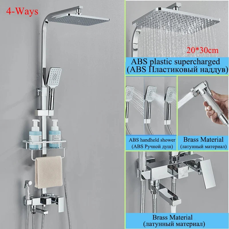 Chromium Bathroom Shower Faucet Set High-Quality Stainless Steel Bathtub Mixer Rotatable And Free Lift And Lower Shower Tap