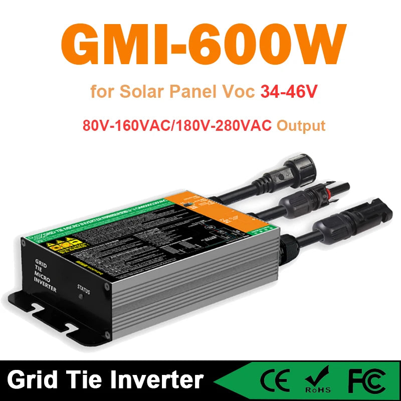 Y&H Grid Tie Inverter 300W 350W 500W 600W 700W MPPT Micro Inverter Solar PV Grid Tie System for Home DC18-50V Output AC110V/240V