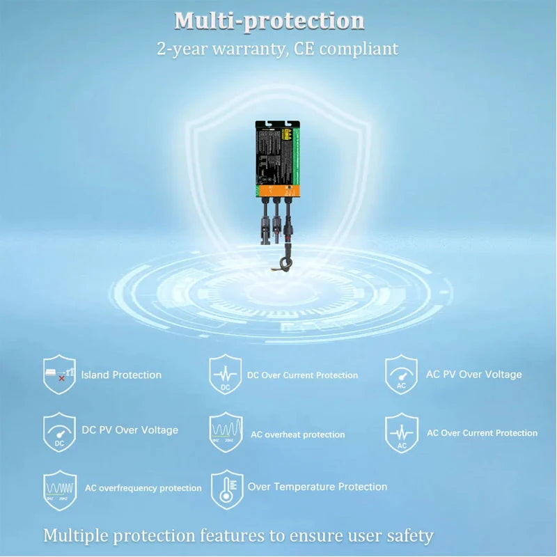 Y&H Grid Tie Inverter 300W 350W 500W 600W 700W MPPT Micro Inverter Solar PV Grid Tie System for Home DC18-50V Output AC110V/240V