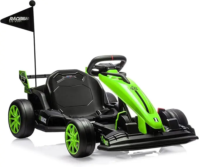 Electric drifting kart with adjustable seats and 24V outdoor riding toy with variable speed mode, suitable for children aged 6+