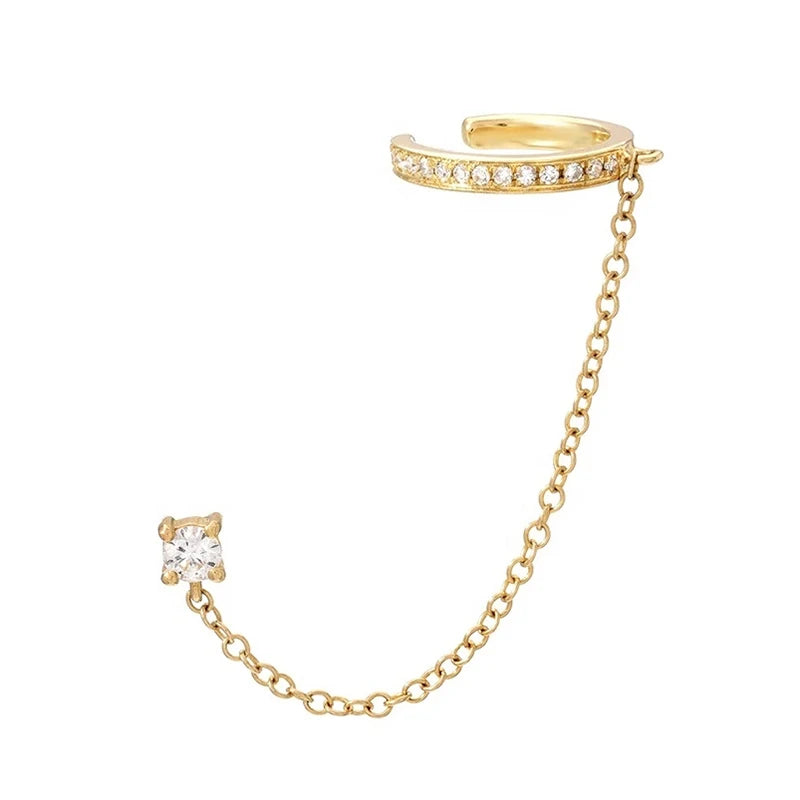 Aide 1pc 925 Sterling Silver Shimmering Clear CZ Zircon Ear Cuff With Chain Tassel Stud For Women Gift Cartilage Clip Earrings