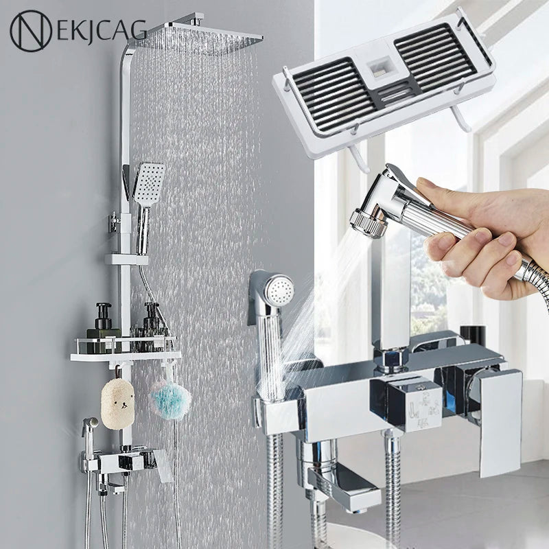 Chromium Bathroom Shower Faucet Set High-Quality Stainless Steel Bathtub Mixer Rotatable And Free Lift And Lower Shower Tap