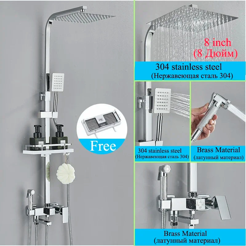 Chromium Bathroom Shower Faucet Set High-Quality Stainless Steel Bathtub Mixer Rotatable And Free Lift And Lower Shower Tap