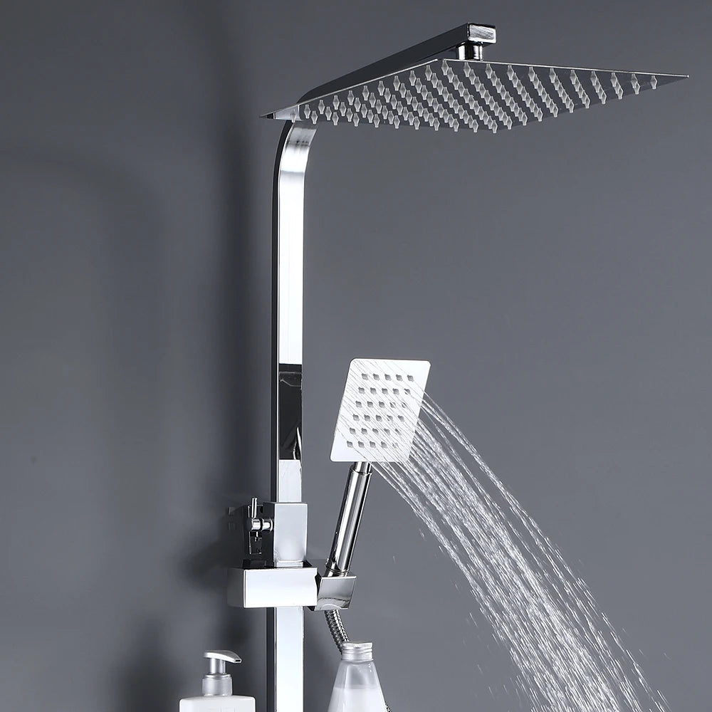 Display Thermostatic Shower Faucet Set Piano Butto Rainfall Bathtub Tap With Bathroom Shelf Water Flow Produces Electricity