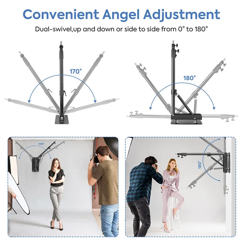Photography Wall Mount Boom Arm for Ring Light Triangle Stand Flexible Wall Mounted Tripod of Softbox Umbrella,137/175cm