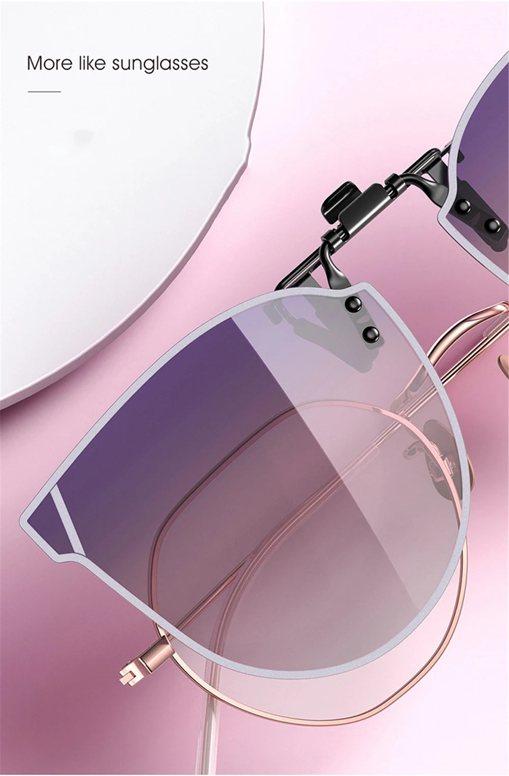 VIVIBEE Gradient Women's Cat Eye Flip Up Clip On Sunglasses Women Driving Polarized Oversized Sun Glasses Purple Eyeglasses