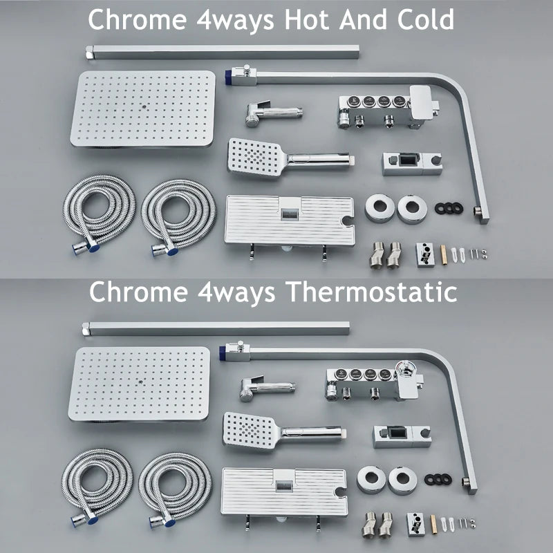 Shinesia Thermostatic Shower System Set Digital Display Rainfall Shower Faucet Mixer Bathroom Bathtub Tap With Shelf White/Black