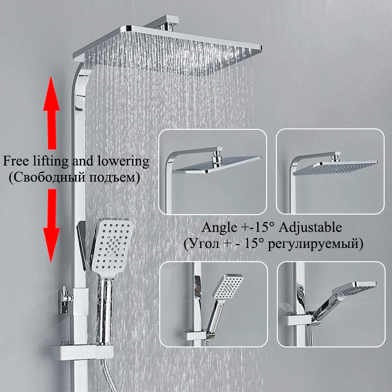 Chromium Bathroom Shower Faucet Set High-Quality Stainless Steel Bathtub Mixer Rotatable And Free Lift And Lower Shower Tap