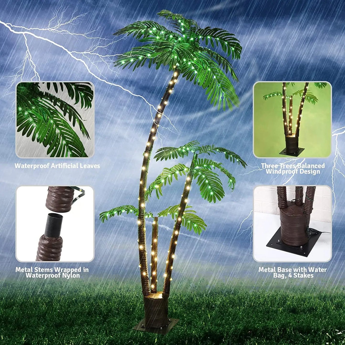 US 6FT LED Lighted Palm Tree Outdoor Artificial Palm Tree Swim Pool Party Decor decoracion outdoor lighting garden