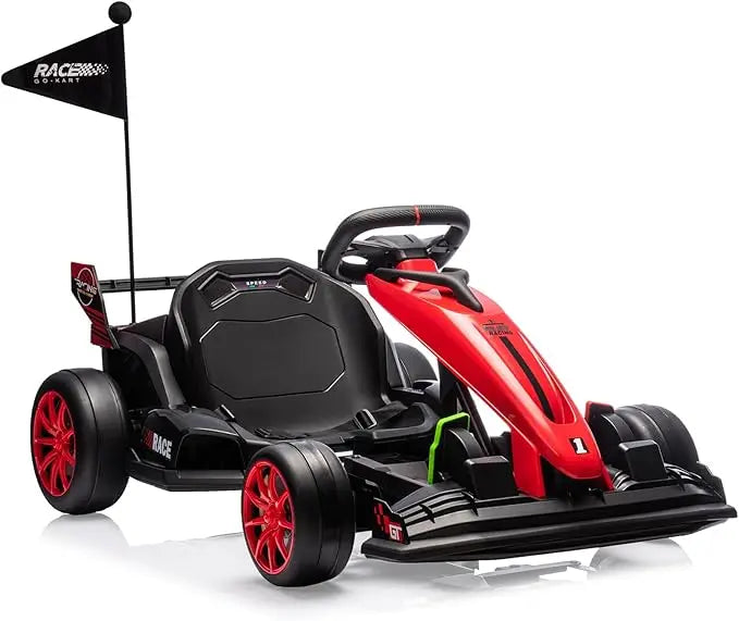 Electric drifting kart with adjustable seats and 24V outdoor riding toy with variable speed mode, suitable for children aged 6+